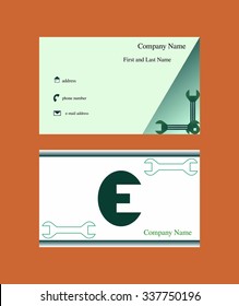 Business card with spanner design and E letter logo