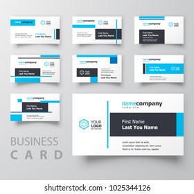 Business Card Squares Theme Design Template Set Blue Color