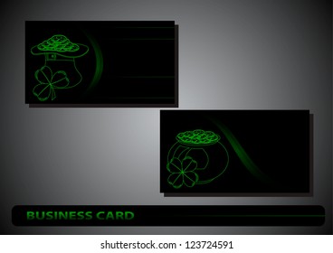 business card St. Patrick's Day clover on a black background