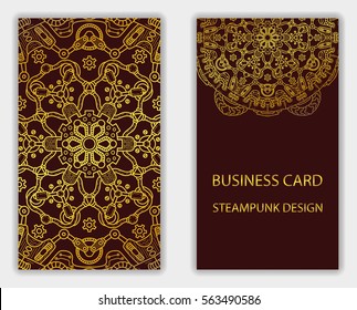 Business card with steampunk abstract design elements. Steam mechanic elements. Steampunk business card abstract design flyer. Vector illustration.