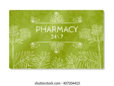 Business card or storefront pharmacies that sell medicines and dietary supplements. Vector illustration