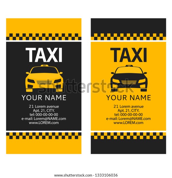 Business card of the taxi. Service of a call\
of the cab car front view. Flat illustration vector.Isolated on a\
white background.