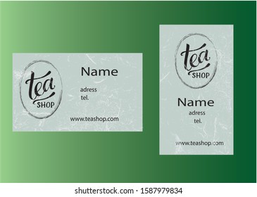 Business card for Tea shop - hand writing logo on texture background