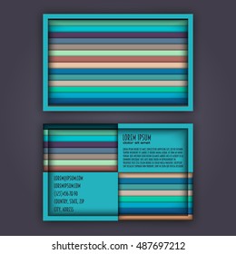 business card template with 3D paper colorful lines background