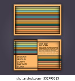 business card template with 3D paper colorful lines background