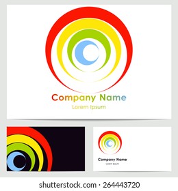 Business card template with abstract circle logo. Black and white color
