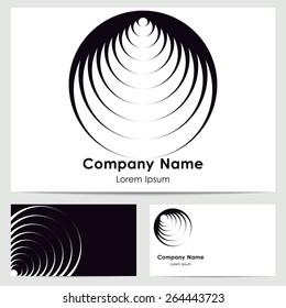 Business card template with abstract circle logo. Black and white color