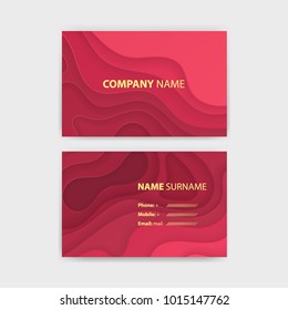 Business card template with abstract realistic paper cut design, vector illustration