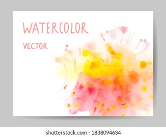 Business card template with abstract watercolor elements. Hand drawn vector illustration.