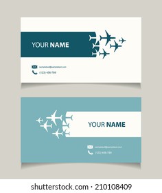 Business card template with airplanes - vector illustration