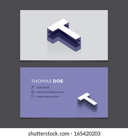 Business card template with alphabet letter T.