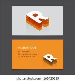 Business card template with alphabet letter R.