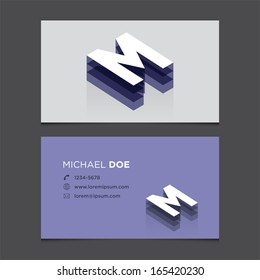 Business card template with alphabet letter M.