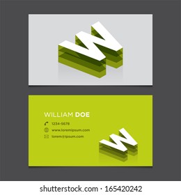 Business card template with alphabet letter W.