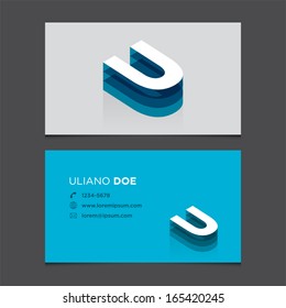 Business card template with alphabet letter U.