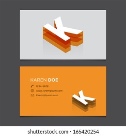 Business card template with alphabet letter K.