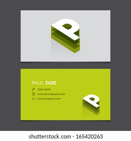 Business card template with alphabet letter P.