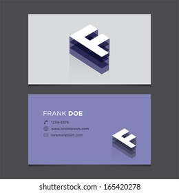 Business card template with alphabet letter F.