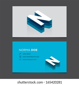 Business card template with alphabet letter N.