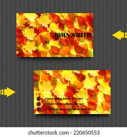 Business card template with autumn background. Eps10 Vector illustration