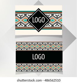 Business card template, background national pattern vector design editable.Ethno style.