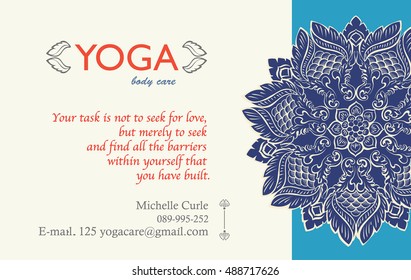 Business card template with background pattern. Concept for yoga centers, beauty salon, spa, flyer, banner, card, vector illustration.