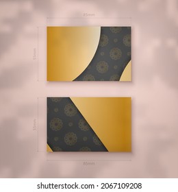 Business card template in black color with greek gold pattern for your business.