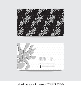 Business card template in black and silver colors, design element. Can be used also for greeting cards, banners, invitations. Abstract floral background