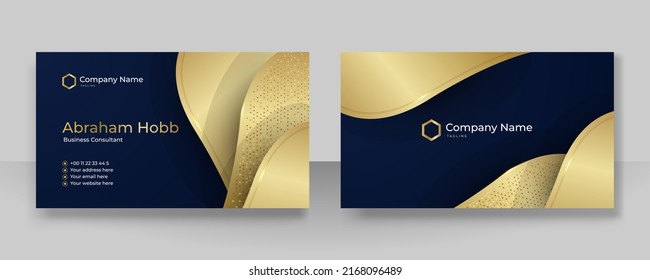 Plantilla de tarjeta de visita en el vector de diseño de color dorado azul