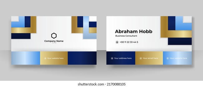 Business card template with blue and gold color decoration. Vector illustration for business branding, corporate identity, social media banner background, presentation and much more