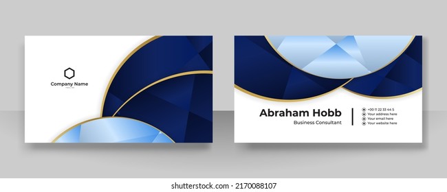 Business card template with blue and gold color decoration. Vector illustration for business branding, corporate identity, social media banner background, presentation and much more