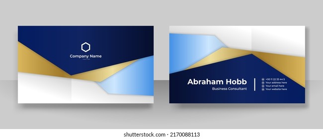 Business card template with blue and gold color decoration. Vector illustration for business branding, corporate identity, social media banner background, presentation and much more