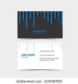 Business Card Template With Blue Rounded Lines In White And Black Color.