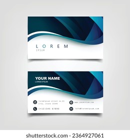 Business card template with blue wave design elements