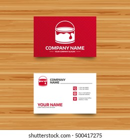 Business card template. Bucket of paint icon. Painting works sign. Painter equipment. Phone, globe and pointer icons. Visiting card design. Vector