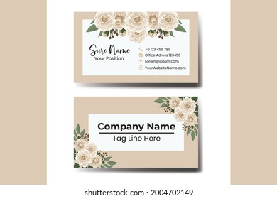 Business Card Template Camellia Flower .Double-sided Blue Colors. Flat Design Vector Illustration. Stationery Design