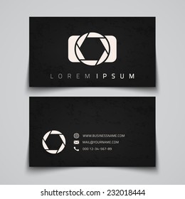 Business card template. Camera conceptual logo. Vector illustration