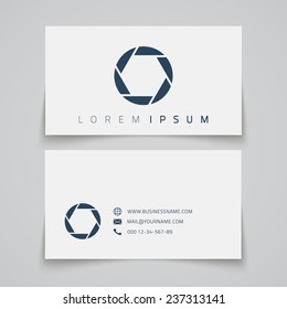 Business card template. Camera shutter conceptual logo. Vector illustration