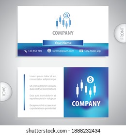 Business card template. Candlestick chart monitoring. Financial advice. Asset and liability management.