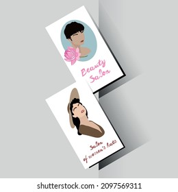 Business card template. Business cards for beauty salon, hairdresser, barbershop. Female portraits. Vector illustration