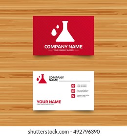 Business card template. Chemistry sign icon. Bulb symbol with drops. Lab icon. Phone, globe and pointer icons. Visiting card design. Vector