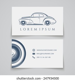 Business card template. Classic car logo. Vector illustration