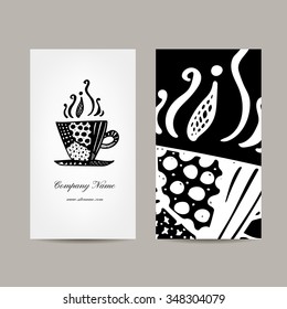 Business card template, coffee cup design. Vector illustration