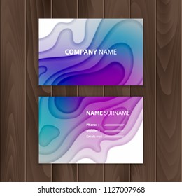 Business card template with colorful, abstract paper cut design, vector illustration