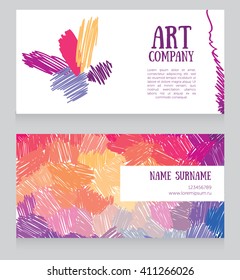 Business card template with colorful strokes, front and back sides, vector illustration