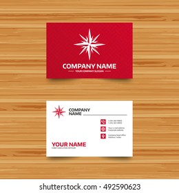 Business card template. Compass sign icon. Windrose navigation symbol. Phone, globe and pointer icons. Visiting card design. Vector