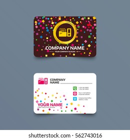 Business card template with confetti pieces. Document folder sign. Accounting binder symbol. Bookkeeping management. Phone, web and location icons. Visiting card  Vector