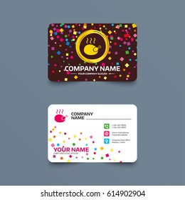 Business card template with confetti pieces. Roast chicken sign icon. Hen bird meat symbol. Phone, web and location icons. Visiting card  Vector