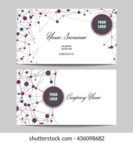 Business card template with with connection abstract background. Front and back side. Stock vector.