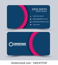 Business Card Template.  Corporate identity design. Blue and pink color. Editable vector illustration.